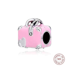 Load image into Gallery viewer, 925 Sterling Silver Love Travels Pink Enamel Suitcase Bead Charm
