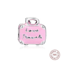 Load image into Gallery viewer, 925 Sterling Silver Love Travels Pink Enamel Suitcase Bead Charm
