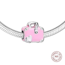 Load image into Gallery viewer, 925 Sterling Silver Love Travels Pink Enamel Suitcase Bead Charm
