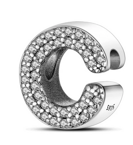 925 Sterling Silver CZ Alphabet C Charm