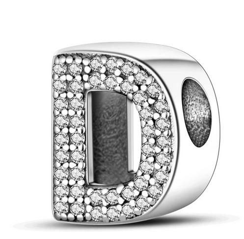 925 Sterling Silver CZ Alphabet D Charm