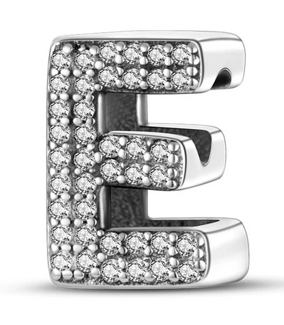 925 Sterling Silver CZ Alphabet E Charm