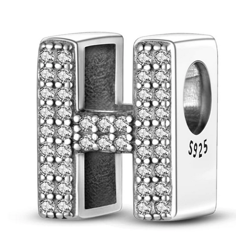 925 Sterling Silver CZ Alphabet H Charm