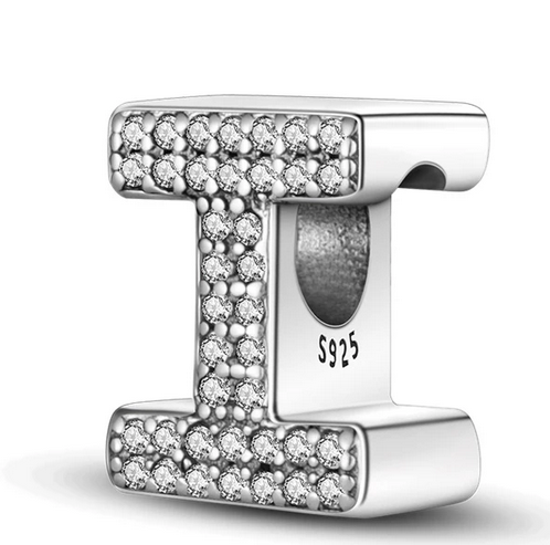 925 Sterling Silver CZ Alphabet I Charm
