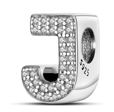 925 Sterling Silver CZ Alphabet J Charm