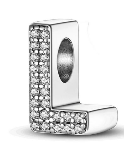925 Sterling Silver CZ Alphabet L Charm