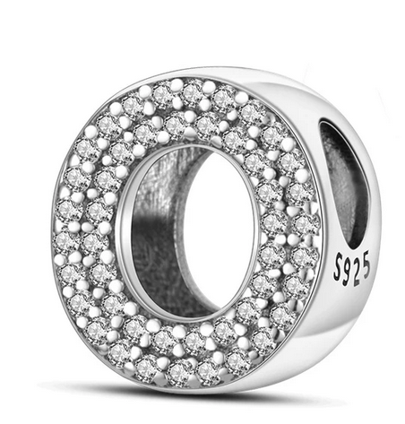 925 Sterling Silver CZ Alphabet O Charm