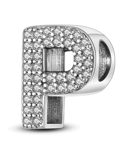 925 Sterling Silver CZ Alphabet P Charm