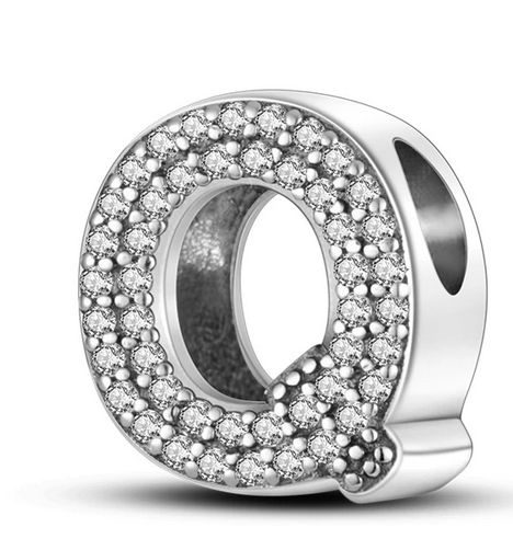 925 Sterling Silver CZ Alphabet Q Charm