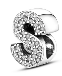 925 Sterling Silver CZ Alphabet S Charm