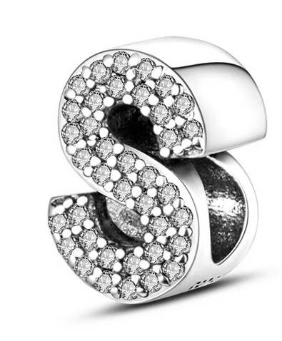 925 Sterling Silver CZ Alphabet S Charm