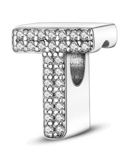 925 Sterling Silver CZ Alphabet T Charm