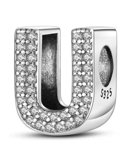 925 Sterling Silver CZ Alphabet U Charm
