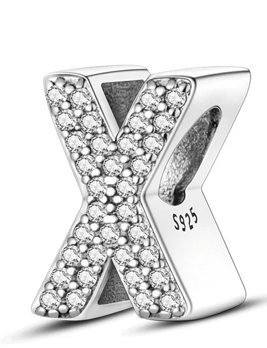 925 Sterling Silver CZ Alphabet X Charm