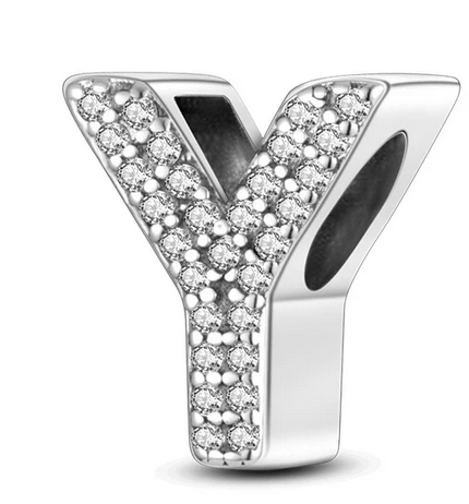 925 Sterling Silver CZ Alphabet Y Charm