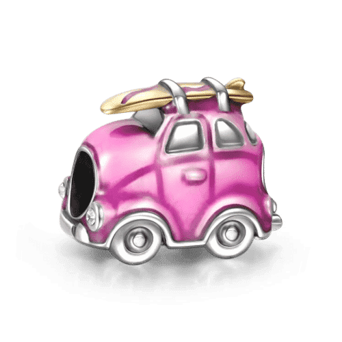 Pink Enamel Surfer Car Bead Charm