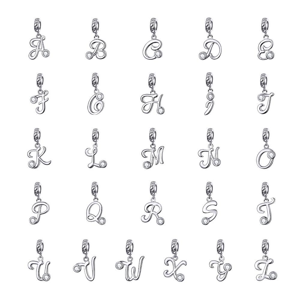 925 Sterling Silver CZ Alphabet Letter A-Z Dangle Charm