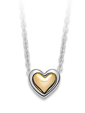 925 Sterling Silver Two Tone Heart Pendant Necklace