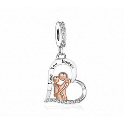 925 Sterling Silver Two Tone I Love You Mummy Dangle Charm