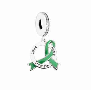 925 Sterling Silver Green Ribbon Love Strenght Hope Dangle Charm