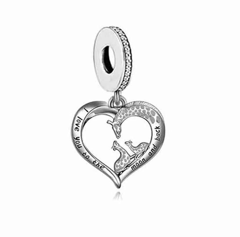 925 Sterling Silver Mom Giraffe I Love You Charm
