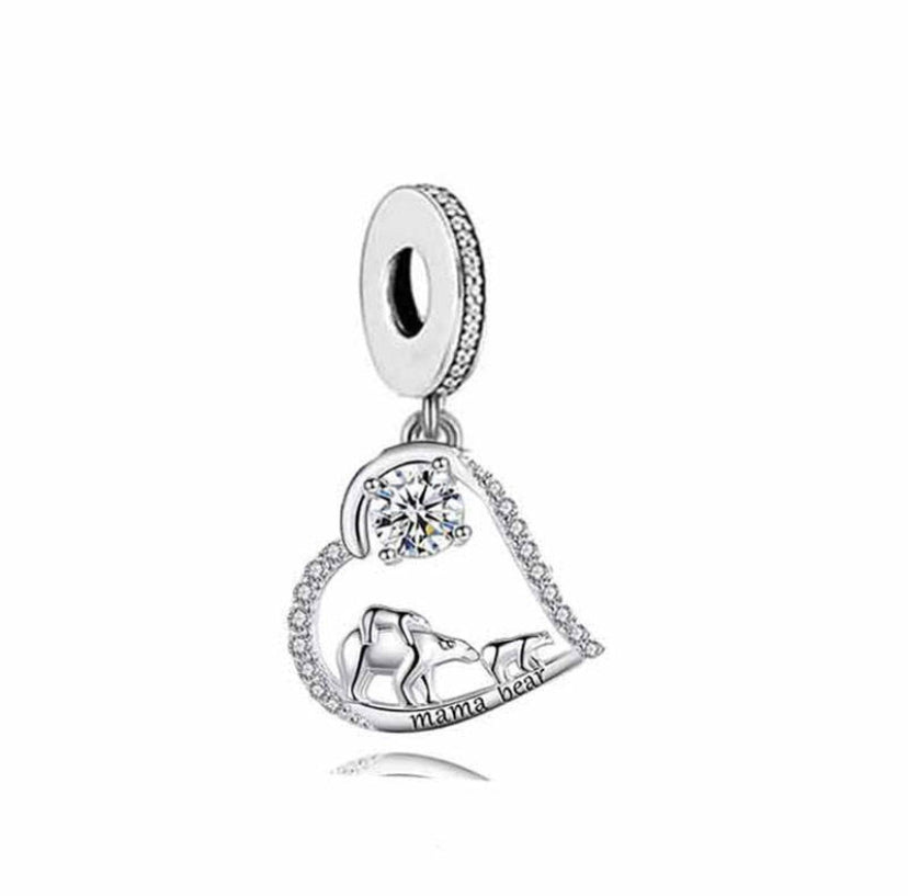 925 Sterling Silver Mom Bear Dangle Charm