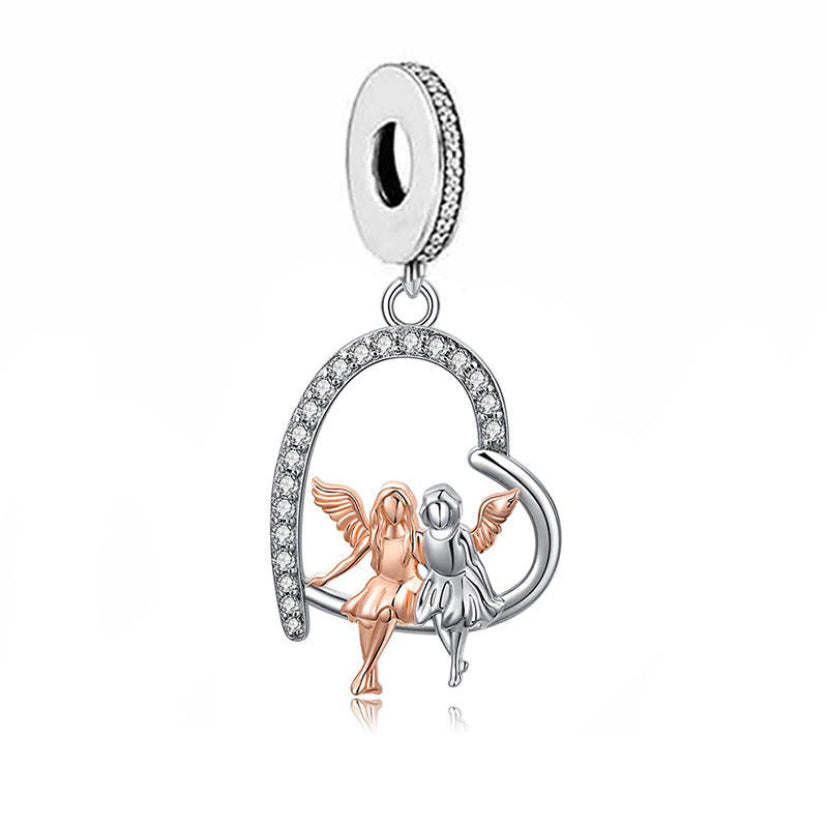 925 Sterling Silver Angel Wing Sister Dangle Charm