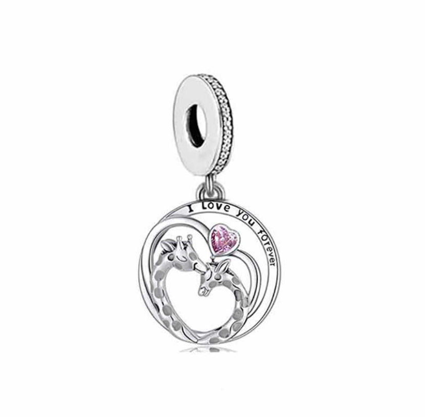 925 Sterling Silver Giraffe I Love You Forever Charm
