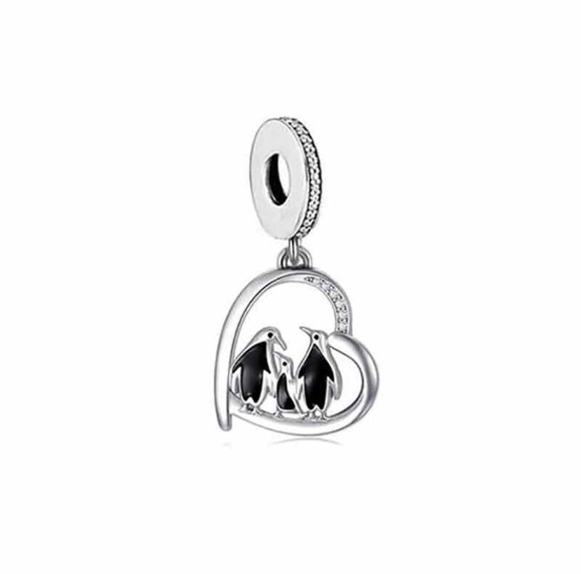 925 Sterling Silver Penguin Family Dangle Charm