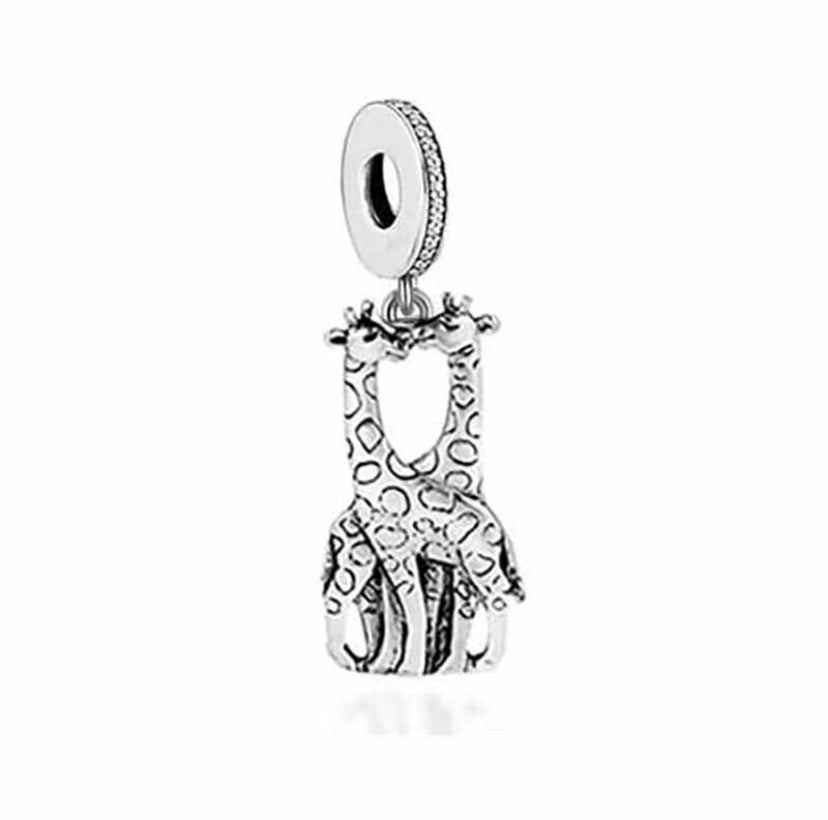 925 Sterling Silver Giraffes Dangle Charm