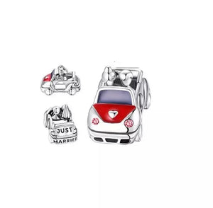 925 Sterling Silver Cute Beetle Car Wedding Couple Charm