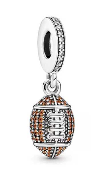 925 Sterling Silver CZ Rugby Ball Dangle Charm