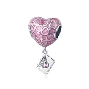 925 Sterling Silver Pink Heart Love Letter Bead Charm