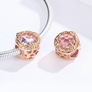 925 Sterling Silver Rose Gold Plated pink CZ Charm