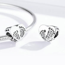 Load image into Gallery viewer, 925 Sterling Silver CZ Baby Footprints Heart Charm
