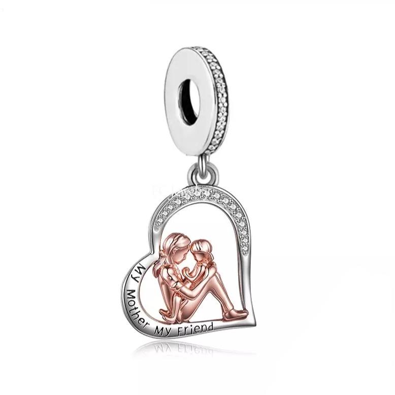 925 Sterling Silver Two Tone My Mother My Friend Dangle Charm