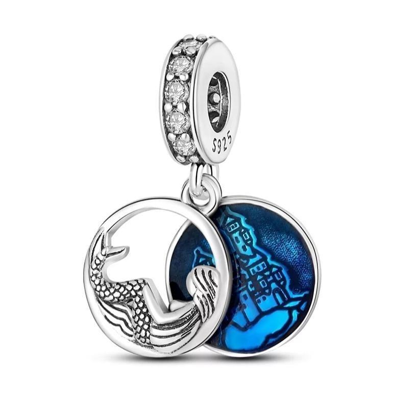 925 Sterling Silver Mermaid Blue Enamel Dangle Charm