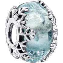 925 Sterling Silver Snowflake Blue Murano Glass Charm