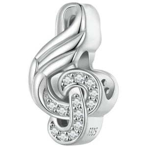 925 Sterling Silver CZ Music Note Bead Charm
