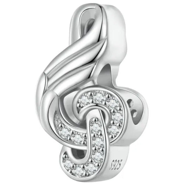 925 Sterling Silver CZ Music Note Bead Charm