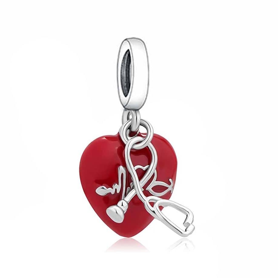 925 Sterling Silver Dr Red Heart Dangle Charm