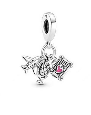 925 Sterling Silver Plane & Globe Charm