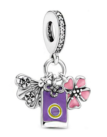 925 Sterling Silver Chinese Fan/ Amulet/Flower Charm