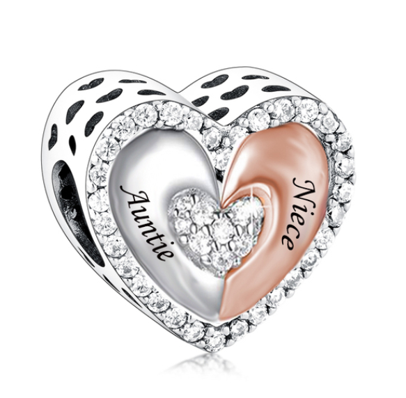 925 Sterling Silver Two Tone Auntie & Niece Heart Charm