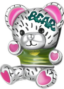 925 Sterling Silver Enamel Bear Bead Charm