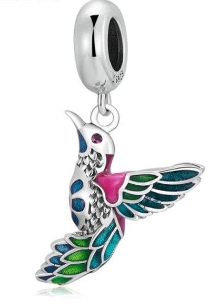 925 Sterling Silver Colourful Bird Dangle Charm