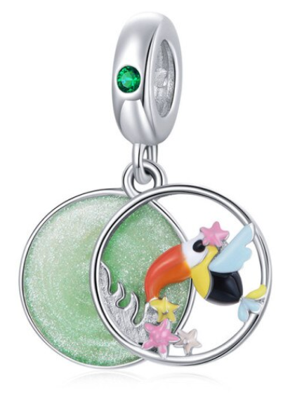 925 Sterling Silver Enamel Bird Dangle Charm