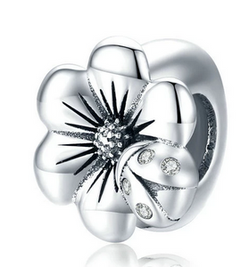 925 Sterling Silver Flower & Ladybug Spacer Charm