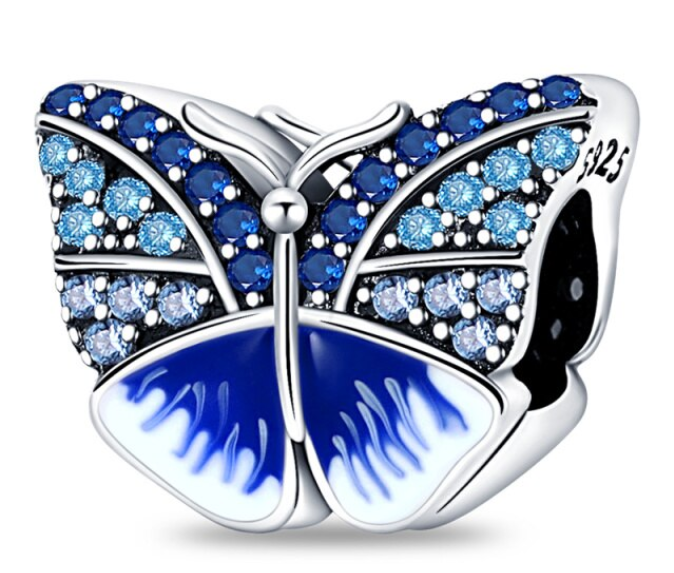 925 Sterling Silver Blue Butterfly CZ Charm