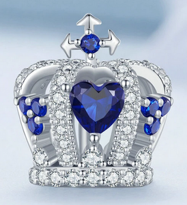 925 Sterling Silver CZ Blue Crown Charm